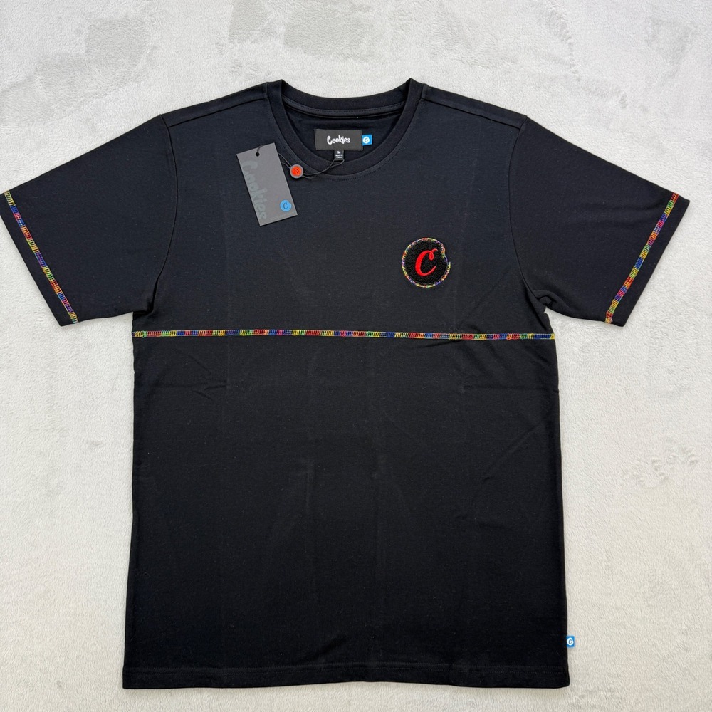 Cookies Shirt Mens Medium Black T Shirt Rainbow Stitching Logo Streetwear Urban